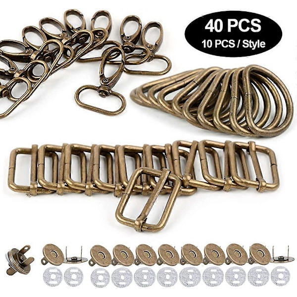 40 st Metall Tri-Glide Spännen + D-formade Ringar + Svängbara Krokar + Magnetiska Syknappar DIY Tillbehör för Bälte Ryggsäck Hantverksväskor