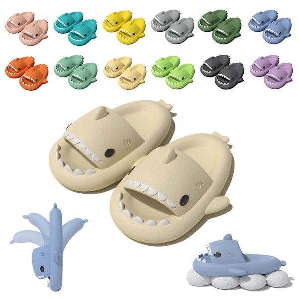 Haj Slides Barn Vuxen Kvinnor Män Hajtofflor - Cloud Shark Slide Strand Sandaler Unisex Kudde Hustomte, 100% Nya beige 40-41