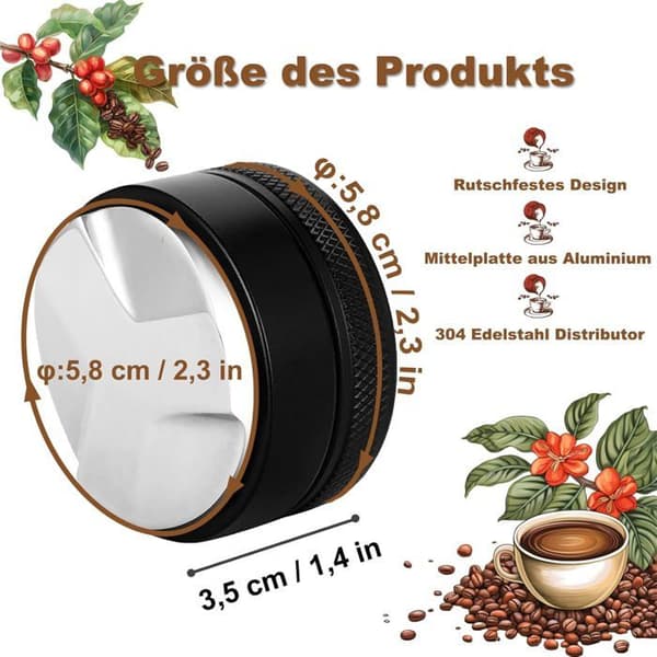 Espressostamper, 304 rustfritt stål, 58 mm, verktøy for utjevning av malt kaffe