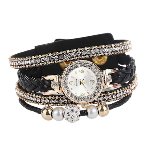 Elegant Flerlags Rhinestone Flettet Armbåndsur til Hverdagsbrug Blue