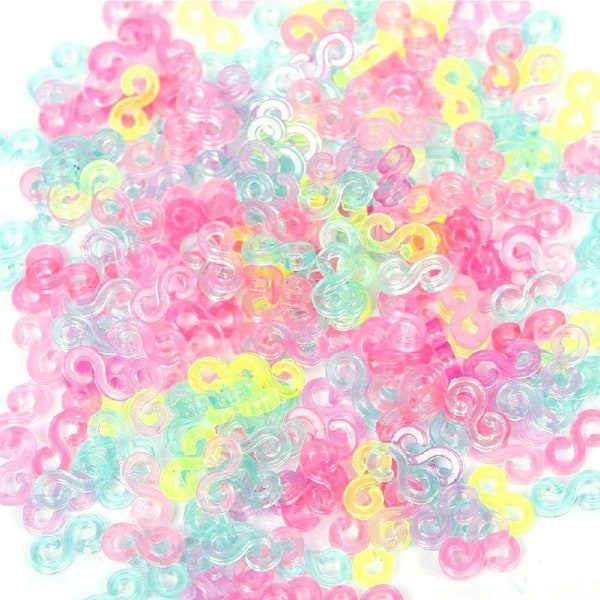 Loom Bands S Clips DIY Armbånd Vevd Kontakt S Clips Gummibånd Plastkontakter Klips (200 Hvit+200 Fargerik)