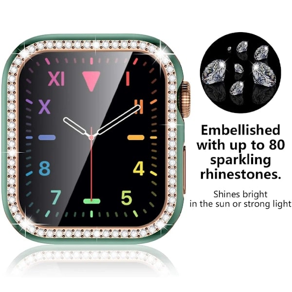 Bling Glass+ cover til Apple Watch Case 45mm 41mm 40mm 44mm 42mm 38mm Diamant bumper+skærmbeskytter iwatch serie 7 9 8 5 6 SE A sort ro A sort ro