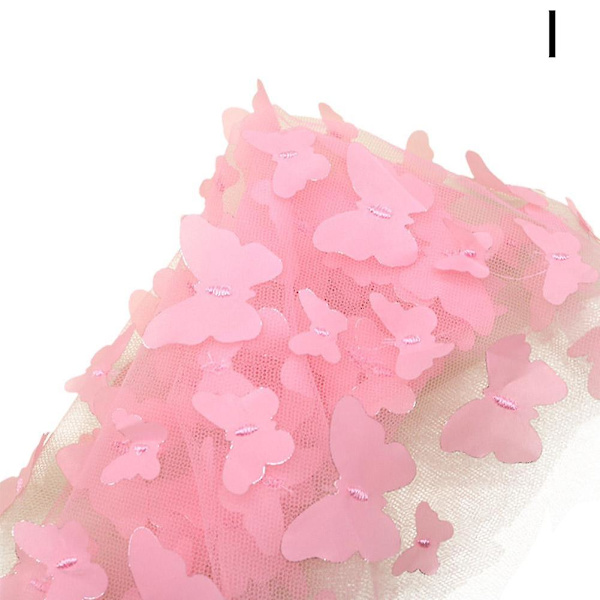 3D Fjärils Spets Tyg Gradient Rosa Blå Tulle Tyg Regnbåge Mesh Tyg Light Pink