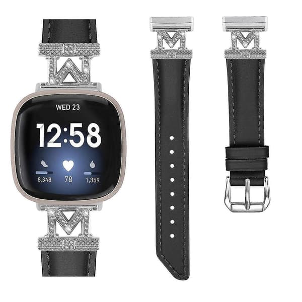 För Fitbit Versa 3/Versa 4/Sense/Sense 2 M Form Äkta Läder Klockarmband Black Fitbit Versa 3
