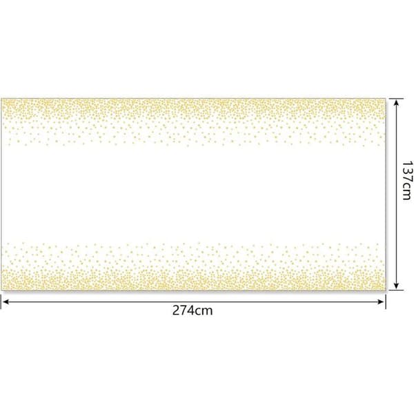 Hvid og guld prikket dug, 137 x 274 cm, rektangulær plastikdug