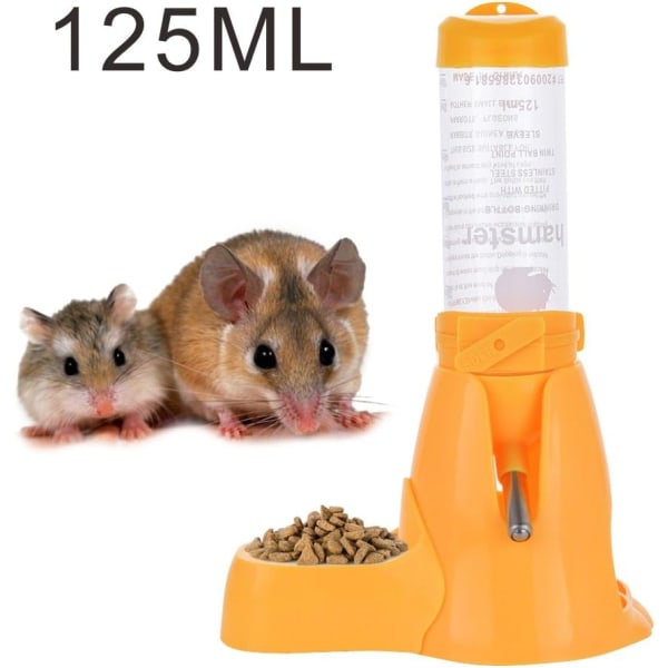Hamster Vandflaske Automatisk Foder Vand og Mad Dispenser til Små Dyr, Marsvin, Spis, Kanin, Dværg, Gerbil, Chinchilla, 125ml, Gul