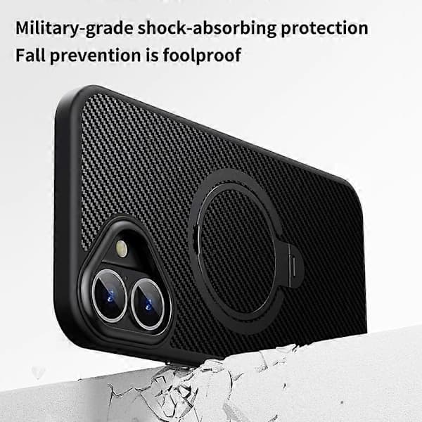 Magnetisk deksel med ringholder og stativ for iPhone 16 Plus, PC+TPU, Støtsikkert telefondeksel