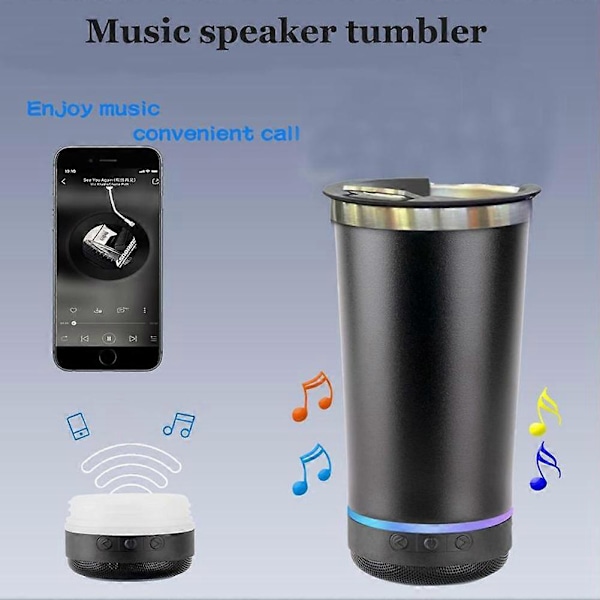16oz Bluetooth Högtalare Mugg, Personlig Musik Högtalare Tumbler Mugg, Livsmedelsklassat Rostfritt Stål Vattenflaska Öl Mugg Gåva för Män Kvinnor Lake Blue
