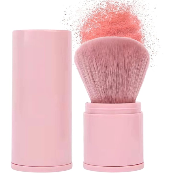 Infällbar sminkborste – Multitask sminkborste för puder, rouge, mineralsmink, case för foundationborste (rosa)