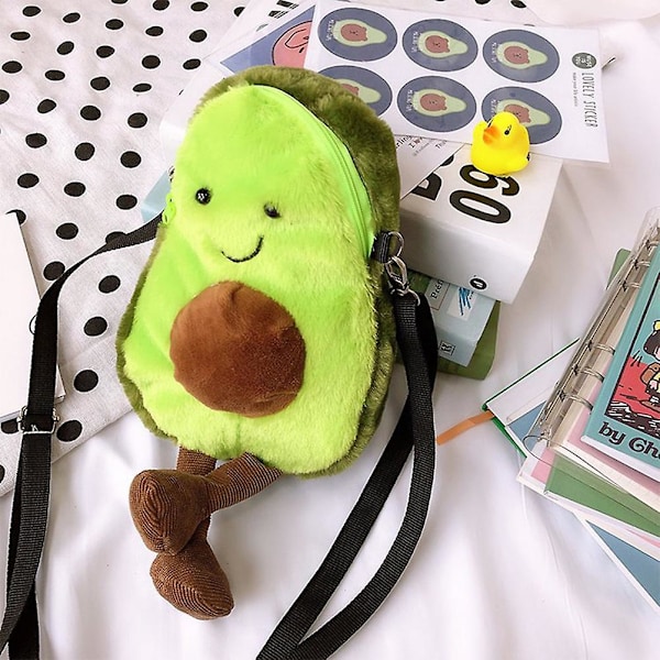 Mjuk Plåsteraxelväska i Avocado-Form, Cartoon Fylld Axelväska med Blixtlås
