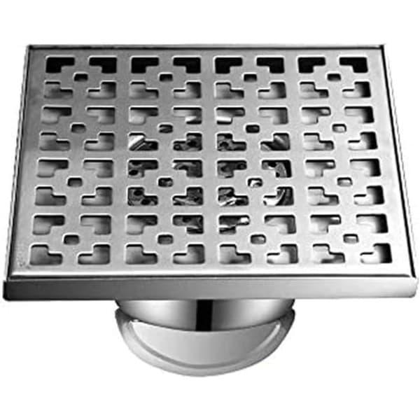12x12 cm sølv utendørs gulvavløp - luktkontrollsystem med hårfanger - for dusjer og uteområder