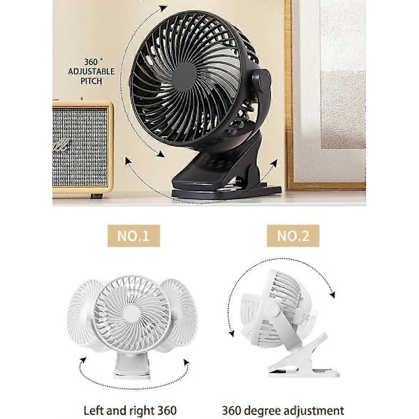 Drevne Håndholdte Vifter USB Genopladelig Bærbar Clip Fan 360 Graders Rotation Justerbar Håndholdt Elektrisk Bordventilator Køling Til Studenterkollegium Kontor