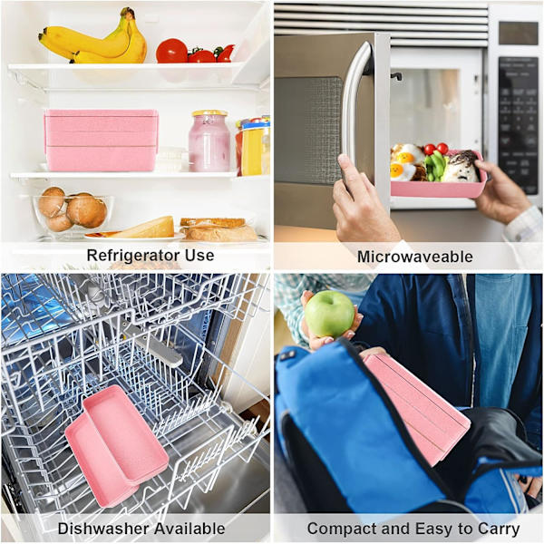 3-lags matboks Bento-boks for voksne, 4-i-1 måltidsforberedelsesbeholder med gaffel og skje, 1000 ml matbeholder for menn kvinner student skolekontor.