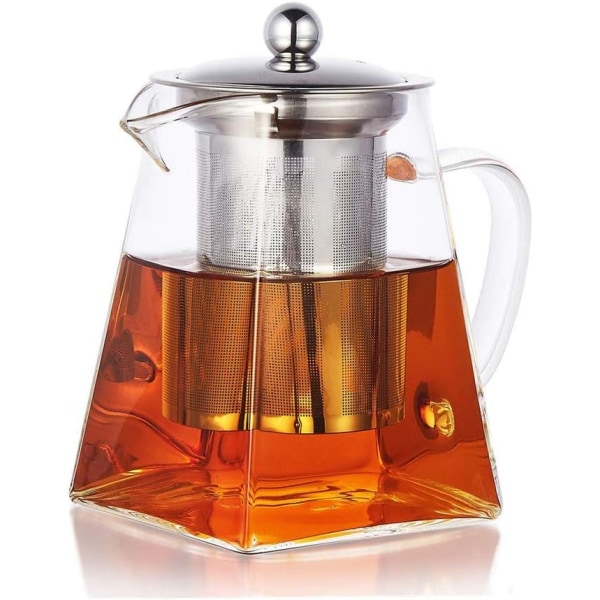 Neliönmuotoinen lasinen teekannu infussorilla, 750 ml borosilikaattiteekannu irtoteetä varten, kirkaslehtinen teekannu ja siivilä
