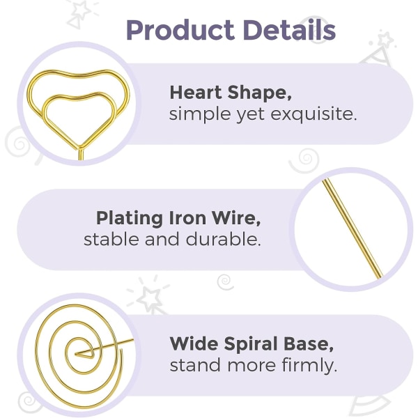 Bordnummerholdere 10 stk - 8,75 tommer hjerteformet plasskortholder høye bordnummerstativer for bryllupsfest, konfirmasjonsmottakelse (rose gull)