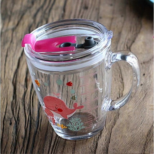 Glasmjölkkopp med mått, läckagesäker pipmugg för barn, mikrovågssäker, 300 ml, transparenta dricksglasburkar, flaskor med skala