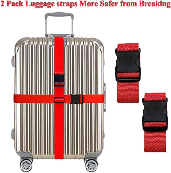 2-pack justerbara remmar med snabbspänne för resväskor, klara färger, röd