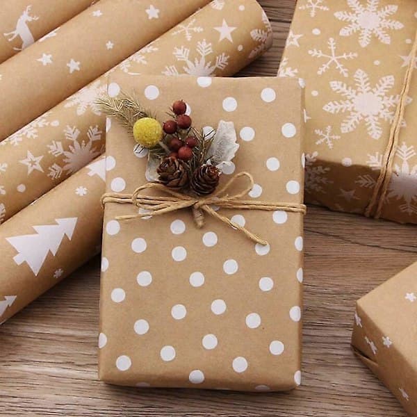 Kraftpapper för julklappar, julklappspapper, kraftpappersrulle, förpackningsfärg, tjockt julchic brunt presentpapper, tra