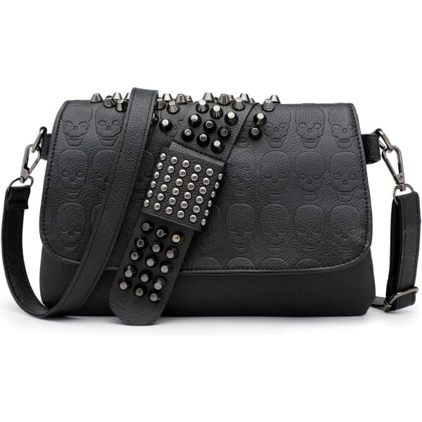 Gotisk Skalle Nitter Utsmykket Skulderveske For Kvinner Damer PU Lær Messenger Bag Skulderveske Armbånd Veske Lommebok