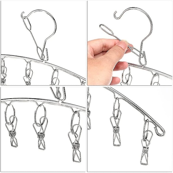 Fashion Easy 3-pak Rustfrit Stål Tørrestativ Tøj Bøjle Med 10 Klemmer Til Tørring af Sokker, Håndklæder, Bleer, BH'er, Baby Tøj