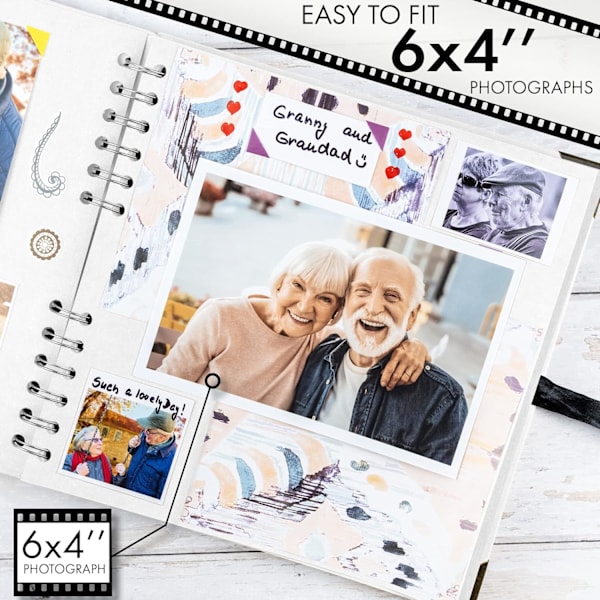 Firkantede Scrapbog Fotoalbum 60 Sider (21 x 21 cm) Hvidt Tykt Papir, Metalhjørner, Båndlukning - Ideel til Dine Scrapbøger White