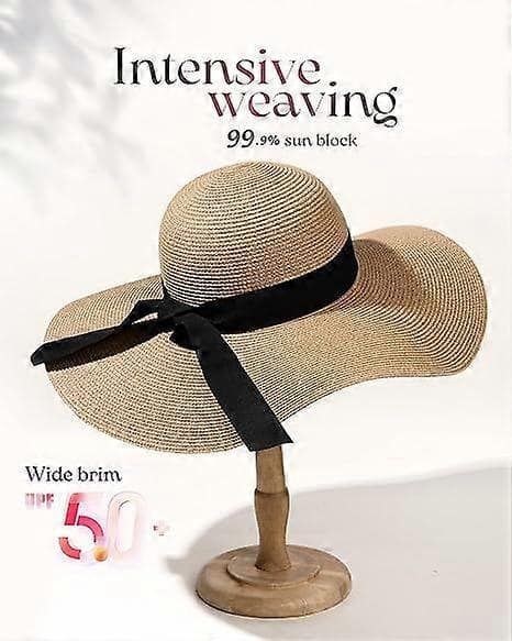 Solhatt med bred brem for kvinner, UPF 50, sommerhatt, sammenleggbar, myk brem, strandhatt