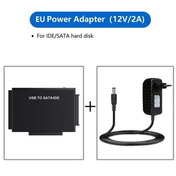 USB 3.0 til IDE SATA Harddiskadapter - 80 cm til 2.5\" 3.5\" IDE SATA SSD med Ekstern Strømforsyning