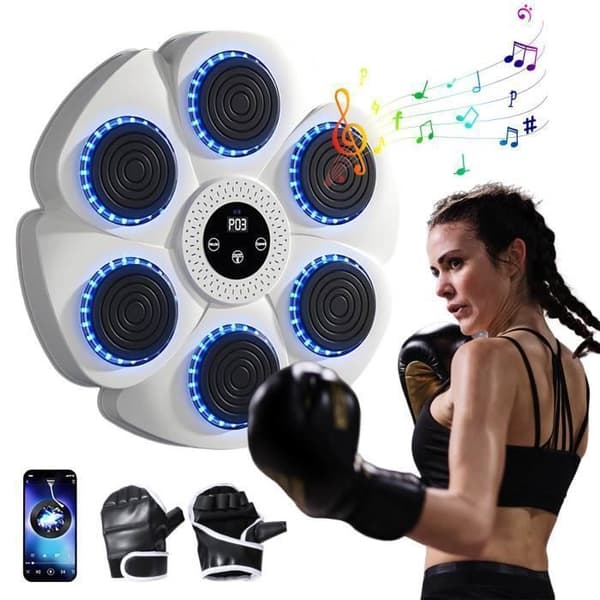 Musikalsk Boksemaskin - Bluetooth - Boksehansker Inkludert - 9 Moduser - USB Oppladbar