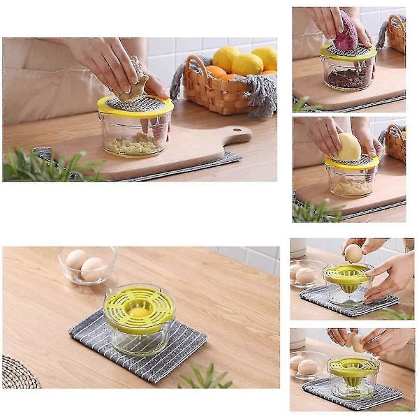 4-i-1 Juicer, Citrus Lemon Appelsin Håndpresser Æggehvide Separator Med 2 Skridsikre Rivejern, Si, Rivejern Og Målebæger (384 ml)