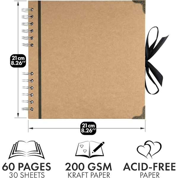 Scrapbog Fotoalbum 60 Sider (21 x 21 cm) Brun Tykt Kraftpapir Scrapbog Ideel til Dine Scrapbooking Album Kunst & Håndværk Projekter Brown