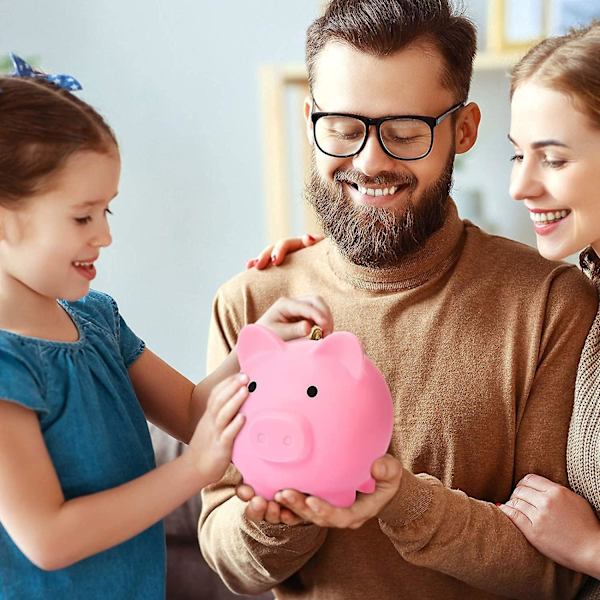 Set med 2 Onerbrytbara Plastgrisar Spargrisor med Rotera Bottenlock, Söt Myntlåda, Perfekt Present till Födelsedag, Jul, Baby Shower (Blå+Rosa