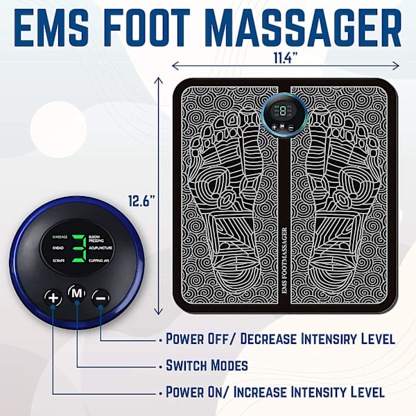 Ems Elektrisk Fodmassager - Cirkulation Fodmassager Fodrefleksologi Massager - Fod Cirkulation Massager - Fodmassager Til Cirkulation - 6 Tilstande 9 Intensiteter