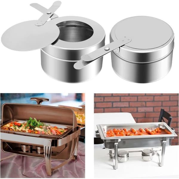 Sett med 2 alkoholbrennere i rustfritt stål – mini-matvarmere ideelle for grilling, fester og buffeter