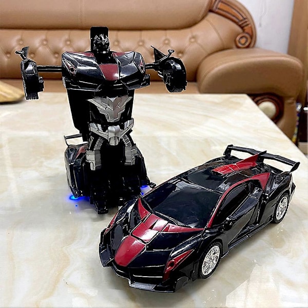 Fjärrstyrd Robotbil Transformer Leksak för Barn, Anti-Fall Pusselbil Leksak för Pojkar och Flickor Black Red