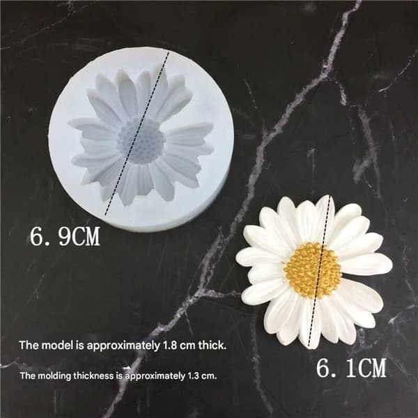 4-delt Daisy Blomst Silikoneform Sæt, 6,9 x 1,8 cm Daisy-formet Silikoneform, 3D Daisy-formede Lysforme