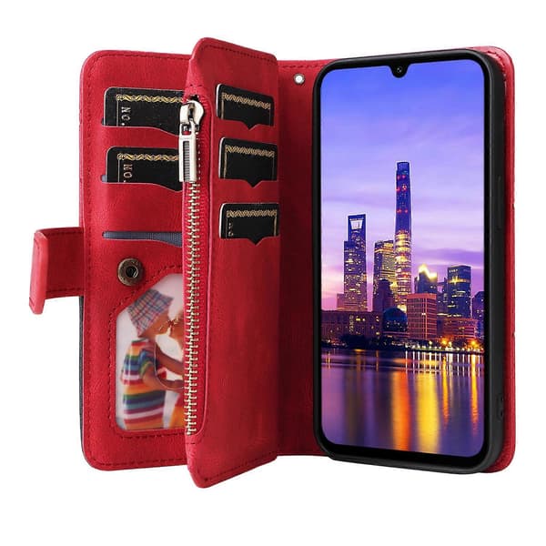 Multifunksjonsdeksel til Samsung Galaxy A16-deksel Glidelåslommebok Skinntelefondeksel Stativ Red