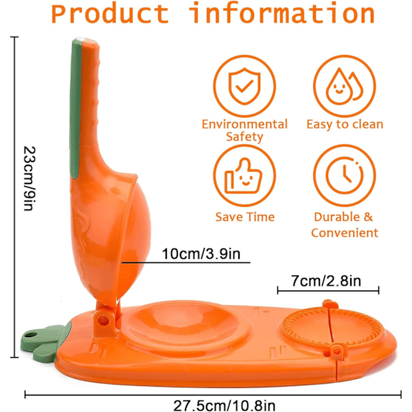 Dumpling Maker, 2 i 1 Dejpresse Sæt, Multifunktionel Manuel Dejmagerforme, Bage Kage Køkken Gadget (Orange)