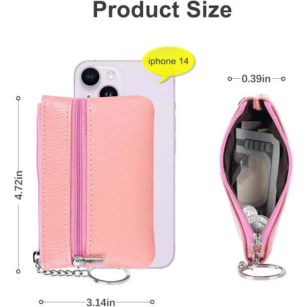 Damplånbok, Myntväska Dam Läder Liten Plånbok Mode Kort Plånbok Min och Dragkedjeficka för Kvinnor och Tonårsflickor Soft Pink