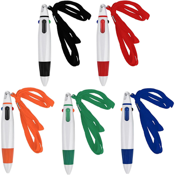 5 stk. Neck Pens Retractable Shuttle Pens, 1,0 mm kulepenn med nakkesnor, 4-i-1 fargepenn med kjede for sykepleiere kontor skolemateriell gaver