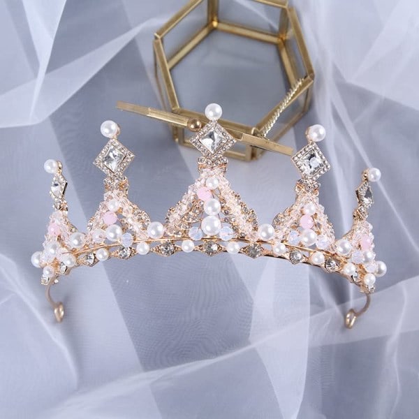 Flickors Tiara Kristall Tiara Pärla Prinsessa Kostym Krona Hårband Blomma Pageant Bröllop Håraccessoarer Cosplay, Födelsedag, Fest