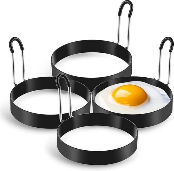Eggform, 4 deler, Omelettform, Kjøkkenutstyr, Rustfritt stål, 7,6 cm, Stek egg, Stekt eggform, Eggringsett, Pannekakemaker, Pannekakeform