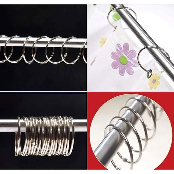 12 duschdraperiringar med metallkrokar – 50 mm öppningsbara cirkulära ringar för gardiner, badrum, hem, klassrum