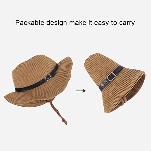 Unisex Halm Solhatt Panamahatt Fedora Trilbyhatt Safari Strandhatt Sol UV-skydd Hatt med Justerbar Hakrem för Män Kvinnor
