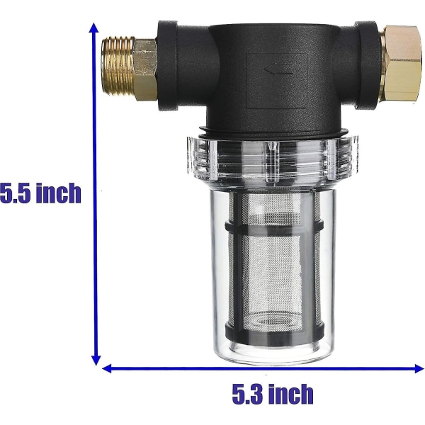 Havefilter til haveslange til trykvasker vandindløb, sediment inline filter, 40 mesh skærm, ekstra 100 mesh