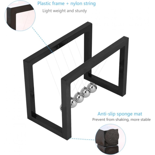 Newtons vagga skrivbordsleksak, pendelkulor svänger, metallkulbalans med plastram Svängkulor pendel, 5 bollar pendelvågleksak (vit)