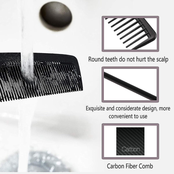 Carbon Comb, Compact Carbon Comb, Coarse Fine 2 Hammas, Salon Barber Hiustenhoitotyökalut miehille ja naisille erityyppisille hiuksille