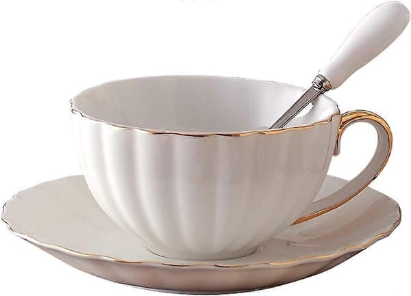 Keramisk kaffekop og underkop sæt, 200 ml kaffekop med guldkant