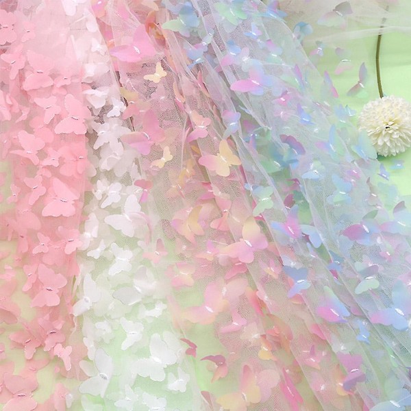 3D Butterfly Lace Stoff Gradient Rosa Blå Tyll Stoff Regnbue Mesh Stoff Gradient Red