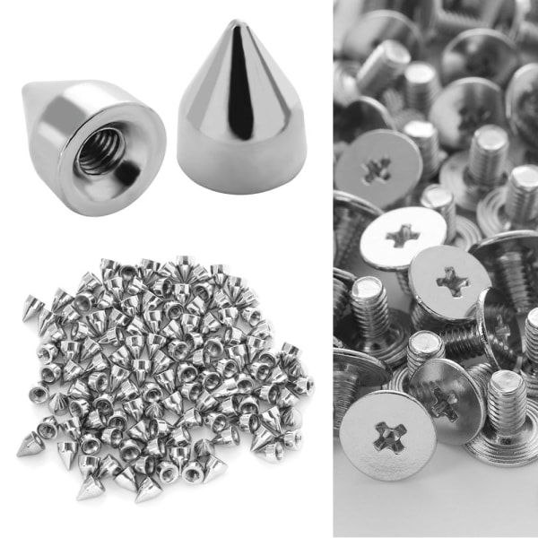 100 stk/sett 9,5 mm Nagler Spikes Skruebak Kjeglestud Punk Stil