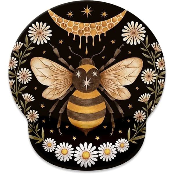 Musemåtte med håndledsstøtte, Honey Bee Cute speciallavet spil, skridsikker gummibase musemåtte, ergonomisk